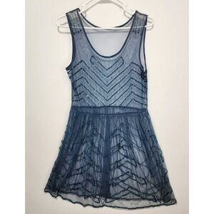Free People Embellished Mesh Mini Slip Dress blue Beaded Women's Size Small Boho